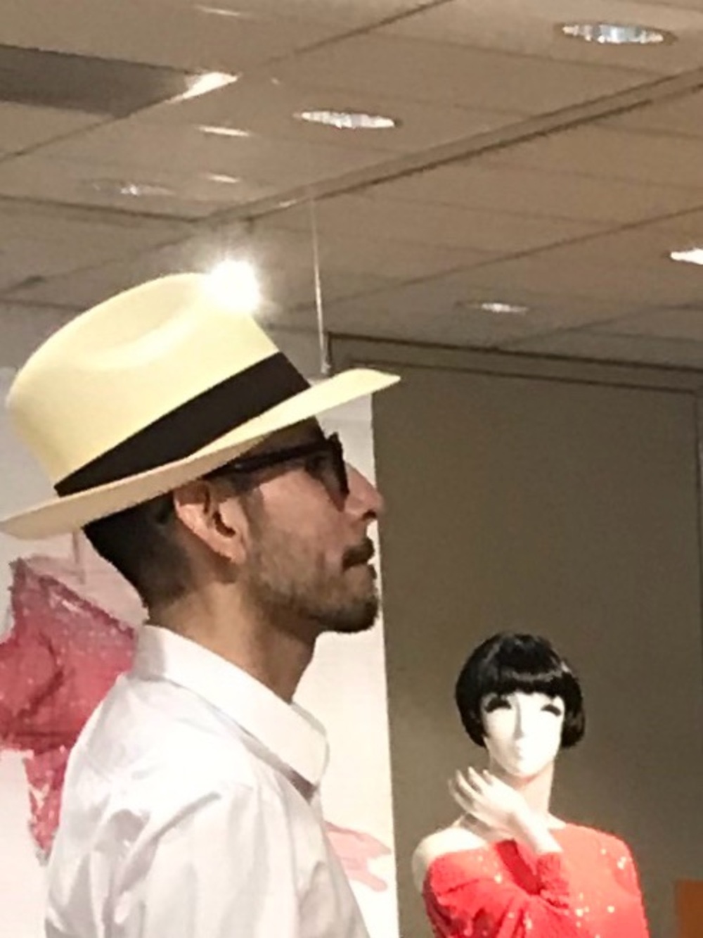 Straw Fedora Hat. Tan with dark chocolate brown band. Paper product. Made in Mex